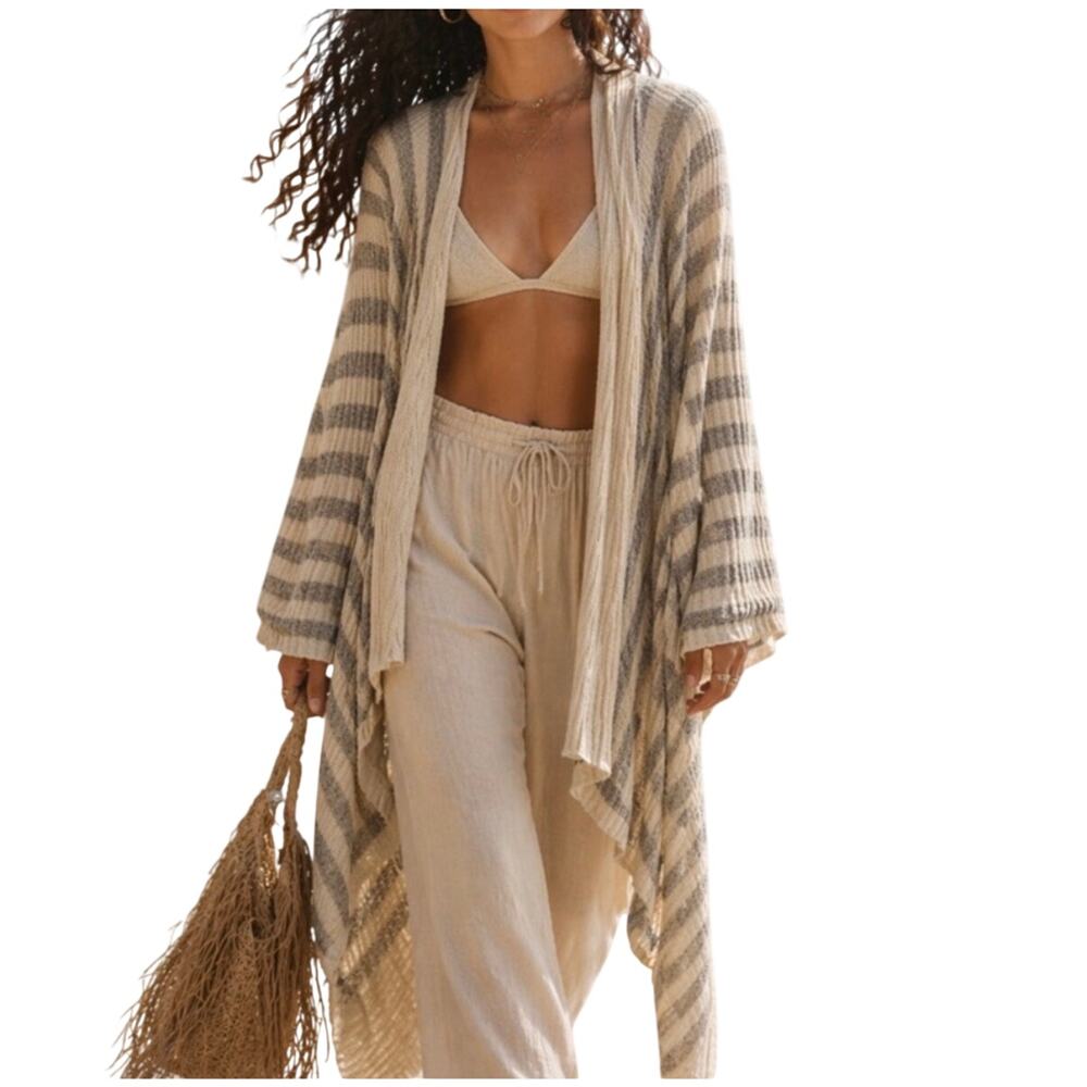 free people oversized beach striped ribbed waterfall Carly cardigan duster M